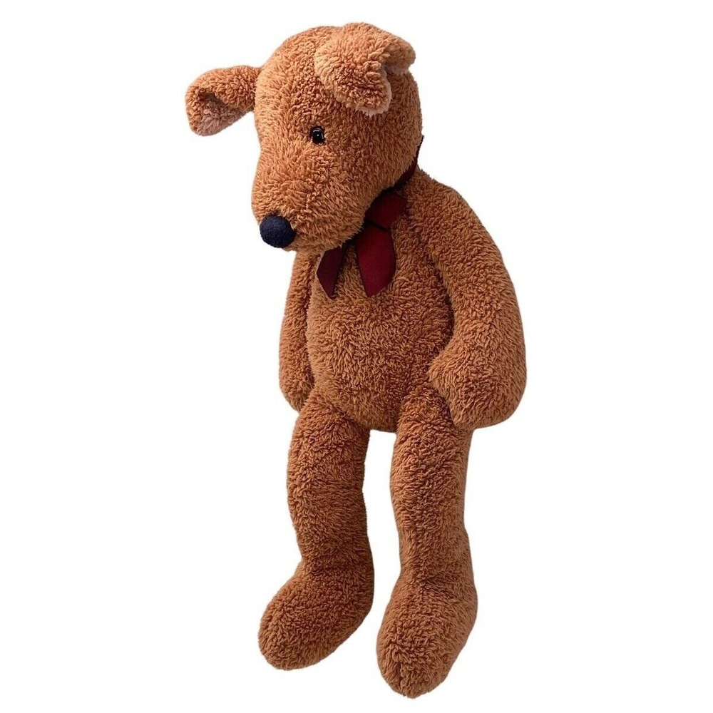 Russ Berrie Plush 20" Checkers Bear Toy Brown Bean Bag Soft Maroon Ribbon - Picture 9 of 12